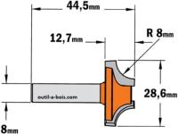 Fraise CMT pour quart de rond (sans roulement) - Rayon 8mm - queue de 8mm