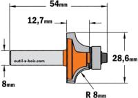 Fraise CMT pour quart de rond - Rayon 8mm - queue de 8mm