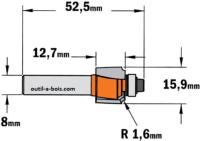 Fraise CMT pour quart de rond (petit roulement) - Rayon 1,6mm - queue de 8mm